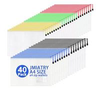 JMIATRY A4 Zip Plastic Wallets, 40 Pcs A4 Zip Lock Bags Mesh Document Wallet, Folder Plastic Zipper Bag for School Office Homework Travel Storage Bags, 5 Colors