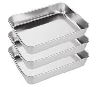 JMIATRY Deep Oven Baking Tray Set of 3, Rectangle Cake Tins for Baking, Stainless Steel Baking Sheet Pans for Cake, Brownie, Lasagna, Casserole, Brushed Finished and Dishwasher Safe, 26.6x20.2x5cm