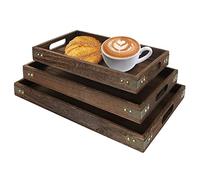 JMIATRY Wooden Serving Tray Set of 3, Dinner Serving Tray with Handles, 3 Different Size Nesting Serving Trays Food Tray, Tea & Coffee Platter, Wooden Platters for Food