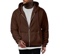 JMIERR Men’s Fleece Hoodie Full Zip Jacket Pullover Casual Fleece Hooded Sweatshirt Men's Fashions,Brown,L