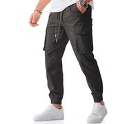 JMIERR Men's Cargo Trousers Casual Joggers Stretch Elastic Waist Drawstring Tapered Sweatpants with Pockets,Carbon Grey,3XL
