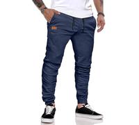 JMIERR Mens Joggers Cotton Sweatpants Drawstring Chino Cargo Pants Hiking Outdoor Twill Track Jogging Pants,Blue,Large