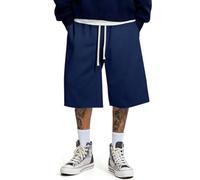 JMIERR Mens Shorts 3/4 Length Baggy Gym Shorts Sweat Capri Pants,Blue,XL