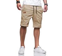 JMIERR Mens Shorts Gym Training Summer Shorts Cotton Drawstring Beach Stretch Twill Chino Pants,Khaki,S