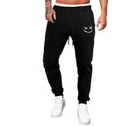 JMIERR Mens Tracksuit Bottoms Sweatpants Graphic Tapered Track Gym Running Joggers Smiley Face Athletic Pants with Drawstring,Black,Small