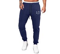 JMIERR Mens Tracksuit Bottoms Sweatpants Graphic Tapered Track Gym Running Joggers Smiley Face Athletic Pants with Drawstring,Blue,Small