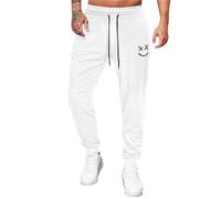 JMIERR Mens Tracksuit Bottoms Sweatpants Graphic Tapered Track Gym Running Joggers Smiley Face Athletic Pants with Drawstring,White,Small