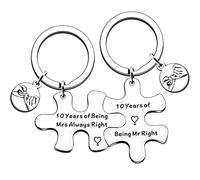 JMIMO 10th Anniversary Present for Couple - Tin Wedding Anniversary Present for Him and Her - Unique Puzzle Keyrings Set Keepsake for 10 Anniversary