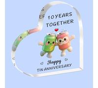 JMIMO 10th Wedding Anniversary Plaque Gifts 10 Years Together - Happy Tin Anniversary Heart Shaped Acrylic Plaque for Couple Wife Husband