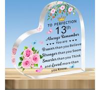 JMIMO 13th Birthday Gifts for Girls Inspirational 13th Transparent Heart Shaped Acrylic Plaque Keepsake