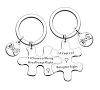 JMIMO 14th Wedding Anniversary Present for Couple - 14 years of marriage gifts for Him and Her - Unique Puzzle Keyrings Set Keepsake for 14th Anniversary
