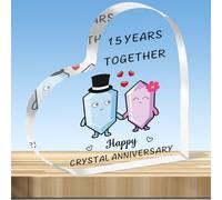 JMIMO 15th Wedding Anniversary Plaque Gifts 15 Years Together - Happy Crystal Anniversary Heart Shaped Acrylic Plaque for Couple Wife Husband