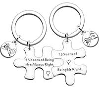 JMIMO 15th Wedding Anniversary Present for Couple - 15th Wedding Anniversary Present for Him and Her - Unique Keyrings Set Keepsake for 15th Anniversary