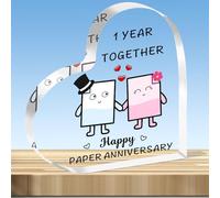 JMIMO 1st Wedding Anniversary Plaque Gifts 1 Year Together - Happy Paper Anniversary Heart Shaped Acrylic Plaque for Couple Wife Husband