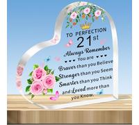 JMIMO 21st Birthday Gifts for Her Inspirational 21st Transparent Heart Shaped Acrylic Plaque Keepsake