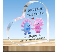 JMIMO 35th Wedding Anniversary Plaque Gifts 35 Years Together - Happy Coral Anniversary Heart Shaped Acrylic Plaque for Couple Wife Husband