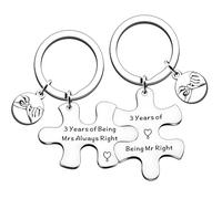 JMIMO 3rd Wedding Anniversary Present for Couple - Leather Wedding Anniversary Present for Him and Her - Unique Puzzle Keyrings Set Keepsake for 3rd Anniversary