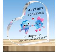 JMIMO 45th Wedding Anniversary Plaque Gifts 45 Years Together - Happy Sapphire Anniversary Heart Shaped Acrylic Plaque for Couple Wife Husband