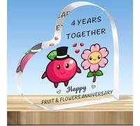 JMIMO 4th Wedding Anniversary Plaque Gifts 4 Years Together - Happy Linen Anniversary Heart Shaped Acrylic Plaque for Couple Wife Husband