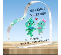 JMIMO 55th Wedding Anniversary Plaque Gifts 55 Years Together - Happy Emerald Anniversary Heart Shaped Acrylic Plaque for Couple Wife Husband
