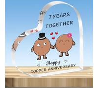 JMIMO 7th Wedding Anniversary Plaque Gifts 7 Years Together - Happy Copper Anniversary Heart Shaped Acrylic Plaque for Couple Wife Husband