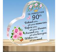 JMIMO 90th Birthday Gifts for Women Inspirational 90th Transparent Heart Shaped Acrylic Plaque Keepsake