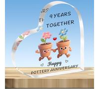 JMIMO 9th Wedding Anniversary Plaque Gifts 9 Years Together - Happy Pottery Anniversary Heart Shaped Acrylic Plaque for Couple Wife Husband
