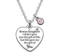 JMIMO Bonus Daughter Necklace, Silver, Stepdaughter Gift, Birthday, Christmas, Pink Crystal, Stainless Steel, Unisex, Fashion Jewelry