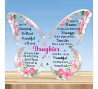 JMIMO Daughter Gifts Inspirational Butterfly Shaped Acrylic Plaque for Daughter from Mum Dad,Daughter Christmas Graduation Birthday Gifts Keepsake
