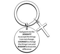 JMIMO God Grant Me The Serenity Prayer Sobriety Quote Keyring Gift Christian Inspirational Keychain for Family Friends Cross Keyring Birthday Religious Recovery Present
