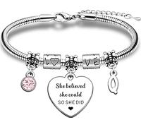 JMIMO Inspirational Gifts for Women Girls Initial Alphabet Bracelet Charm Proud of You Gift for Her Daughter Granddaughter Graduation Christmas Birthday Present - She Believed She Could So She Did (Q)