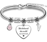 JMIMO Inspirational Gifts for Women Girls Initial Alphabet Bracelet Charm Proud of You Gift for Her Daughter Granddaughter Graduation Christmas Birthday Present - She Believed She Could So She Did (V)