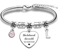 JMIMO Inspirational Gifts for Women Girls Initial Alphabet Bracelet Charm Proud of You Gift for Her Daughter Granddaughter Graduation Christmas Birthday Present - She Believed She Could So She Did (L)