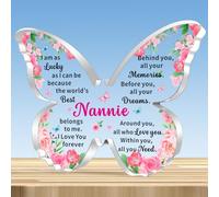 JMIMO Nannie Gifts Nannie Butterfly Shaped Acrylic Plaque from Granddaughter Grandson,Mothers Day Christmas Birthday Gifts Keepsake for Nannie