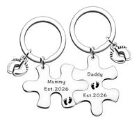 JMIMO New Parents Gifts Mummy to Be Gift Daddy to be Keyrings Pregnancy Announcement Gifts First Time Dad Gifts New Mum Keychain Mummy and Daddy Est 2026 Keyring Set