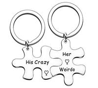 JMIMO Valentine Day Keyring Set Gift for Boyfriend and Girlfriend, His Crazy Her Weirdo Couple Key Chain for Thanksgiving Day Wedding, Stainless Steel Lover Jewelry Gifts