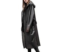 JMinger Raincoats For Women Men Reusable Portable Waterproof EVA Long Rain Ponchos with Hoods, Black Grey, M