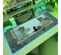 JMIYAV Green RGB Gaming Mouse Pad PC XL Large Extended Glowing Led Light Up Desk Pad Non-Slip Rubber Base Computer Keyboard and Mouse Pad Cool Cute Mousepad Mat 80 * 30cm Gcat001