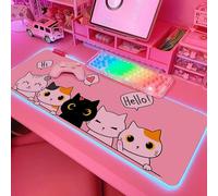 JMIYAV Kawaii Cat RGB Gaming Mouse Pad PC XL Large Extended Glowing Led Light Up Desk Pad Non-Slip Rubber Base Computer Keyboard and Mouse Pad Cool Cute Mousepad Mat 80 * 30cm