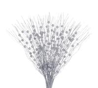 Jmkcoz 12 Pack Christmas Glitter Curly Spray Picks Berry Stems Wispy Willow Christmas Berry Picks Sprays Glittered Twigs for Christmas Tree Topper Wreath Garland Decoration Floral Arrangement (Silver)