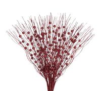 Jmkcoz 12 Pack Christmas Glitter Curly Spray Picks Berry Stems Wispy Willow Christmas Berry Picks Sprays Glittered Twigs for Christmas Tree Topper Wreath Garland Bouquet Decor Floral Arrangement (Red)
