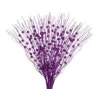 Jmkcoz 12 Pack Christmas Glitter Curly Spray Picks Berry Stems Wispy Willow Christmas Berry Picks Sprays Glittered Twigs for Christmas Tree Topper Wreath Garland Decoration Floral Arrangement (Purple)