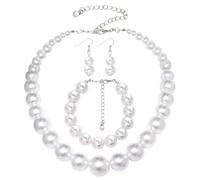 Jmkcoz Pearl Jewelry Set for Women Pearl Necklace Bracelet Earrings Wedding Costume Jewelry for Bride Bridesmaid Bridal 1920s Tea Party