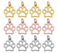 JMKTOOL 12pcs Stainless Steel Puppy Dog Paw Prints Charms Hollow Cute Pet Animal Shape Footprint Pendant Charms for DIY Bracelet Necklace Jewelry Making Supplies, 3 Colors