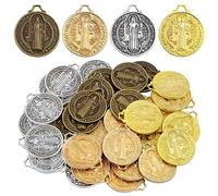JMKTOOL 40 Pieces Round Jesus Cross Saint Benedict Medal Charms Vintage Alloy Religious Jesus Symbol Dangle Pendants for DIY Rosary Necklace Bracelet Jewelry Making, 4 Colors