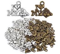 JMKTOOL 50pcs Tibetan Style Animal Pet Dog Word Charms Vintage Alloy Lettering I Love My Dog Pattern Dangle Pendants for DIY Bracelet Necklace Jewelry Making Findings, 2 Colors
