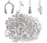 JMKTOOL Antique Silver Musical Microphone Instrument Notes Music Symbols Handmade Charms Mixed Music Elements Pendants for DIY Necklace Bracelet Earrings Jewelry Making Crafting, Metal, No Gemstone