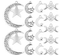 JMKTOOL Crescent Moon and Star Charms Connectors Metal Vintage Celestial Dangle Pendants Links Jewelry Findings for DIY Bracelet Necklace Earrings Crafts Decor, alloy, No Gemstone