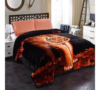 JML 10 Pounds Heavy Plush Soft Blankets for Winter, Korean Style Mink Velvet Fleece Blanket - 2 Ply A&B Printed Raschel Bed Blanket 85" x 93" (Tigers)