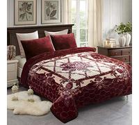 JML 10 Pounds Heavy Plush Soft Blankets for Winter， Korean Style Mink Velvet Fleece Blanket - 2 Ply A&B Printed Raschel Red Blanket, Dark Purple Floral